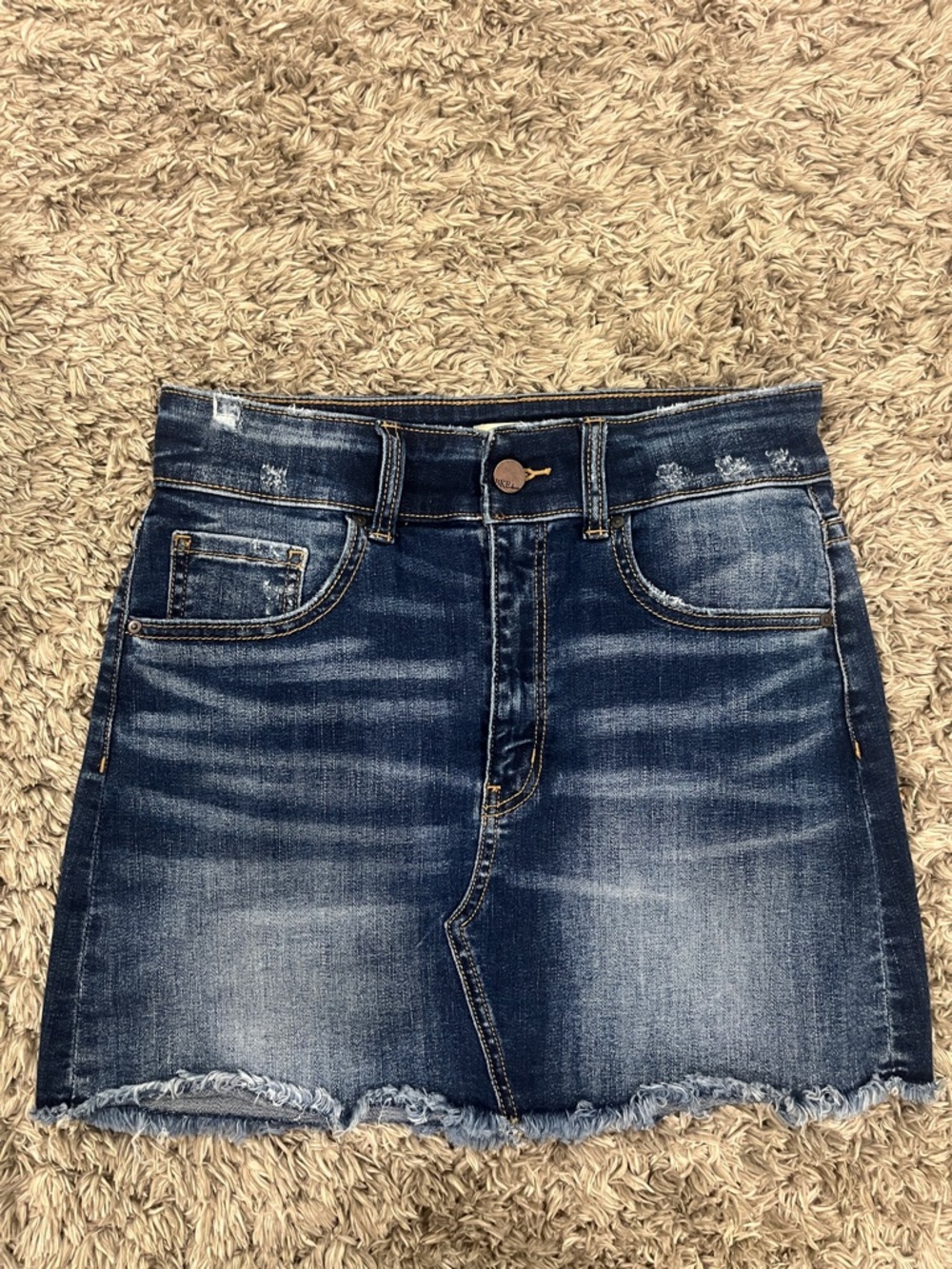 BKE Dark Blue Denim Skirt with Contrast Stitching